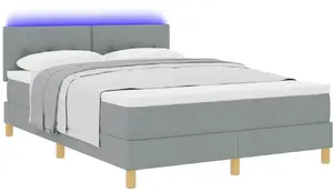 Кровать с ящиком и матрасом VidaXL 160x200 см Светло-серый тканевый с LED