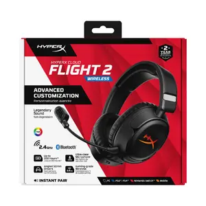 HyperX Cloud Flight 2 Беспроводная игровая гарнитура Черная Бинауральная Окружающая микрофон Bluetooth USB Type-C 20 Гц - 20000 Гц
