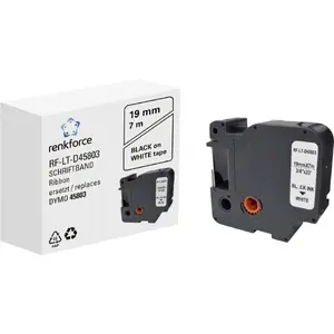 Etiķešu lenta Renkforce RF-6027838 melns uz balta, pastāvīga akrila līme, nepārtraukta, 19 mm x 7 m