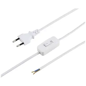 Power Cable sygonix SY-6385374 White 1.50 m with On/Off Switch, CEE 7/7, H05VV-F 3G0.75, 230 V 2.5 A