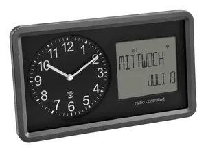 Radio vadāmas pulkstenis ar kalendāru tfa dostmann 60.3552.01 — ar AA bateriju, taisnstūra, melns