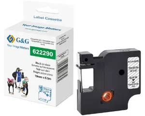 Label-making tape G G 21681 — continuous polyester tape, black print on transparent, 19 mm x 5.5 m