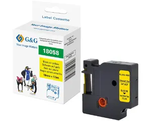 Label tape G&G 21697 — continuous polyolefin label, black on yellow, 19 mm × 1.5 m