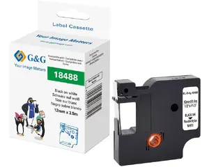 Etiķešu lente G&G 21699 — nepārtraukta poliamīda melns uz balta, 19 mm x 3,5 m
