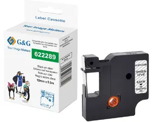 Label tape G&G 21704 — continuous polyester tape Black on transparent 12 mm × 5.5 m