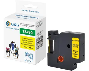 Label tape G&G 21707 — continuous black on yellow polyamide tape 12 mm x 3.5 m