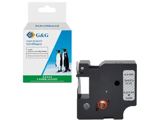 Etiķešu lente G&G D1 20980 — melna uz caurspīdīgas, nepārtraukta, 19 mm x 7 m