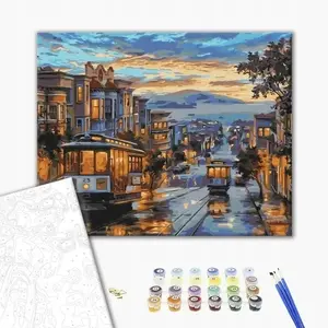 BRUSHME Krāsošana pēc numuriem BR-BS51381 — audekls 40x50 cm, pilsēta lietainās krāsās, 1 komplekts