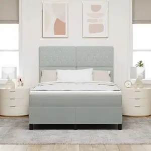 Континентальная кровать с матрасом VidaXL Lumarko 140x190 см светло-серая велюр