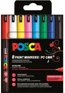Маркер-краска POSCA PC-1MR от POSCA — набор 8 базовых цветов, тонкое перо 0.7 мм