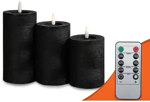 Decorative Paraffin LED Candles Verk ML97, Set of 3 with Remote, Black