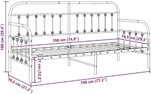 Каркас кровати VidaXL модель 42002628 — чёрный стальной, для матраса 75x190 см