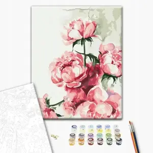 BRUSHME Krāsošana pēc numuriem BR-BS53593 — 40x50 cm akvareļu pīonijas, komplekts ar audeklu