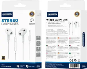 Vadu austiņas Jellico EP3A ar 3,5 mm džeku un mikrofonu, 1,2 m kabelis, baltas