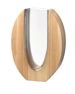 Ваза LEONARDO Legno L-025655 — стекло и дерево, прозрачная, объем 1,1 л, высота 280 мм для стола