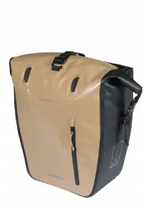 Pannier bag Basil Rivo L single pannier 25–31L with MIK hooks, waterproof, sand/black