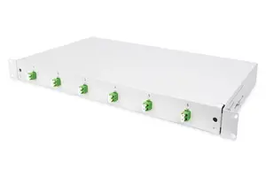 Оптическая сплайс-коробка DIGITUS DN-96330/9APC 1U, укомплектована 6x LC-APC DX, OS2, полимер/сталь, светло-серая
