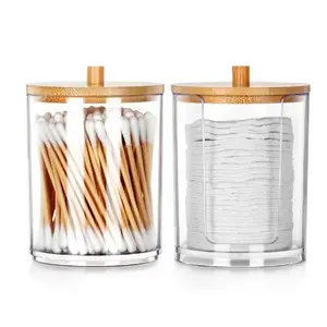 Bamboo cotton swab and pad holder Vilde with dispenser, set of 2, 7 x 10 cm