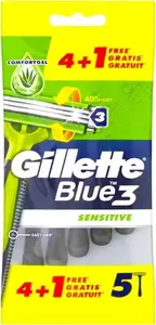 Одноразовая бритва Gillette Blue III Sensitive — упаковка 5 шт., однолезвийная
