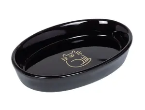 Ceramic Pet Feeding Bowl Nobby 82345 for Cats, Black/Gold, Oval, 120 ml
