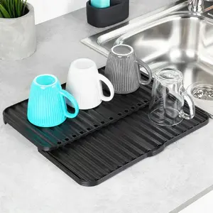 Vilde Dish Drying Mat foldable with spout, model ORI_229205, 37.5 x 20.5 / 33 cm