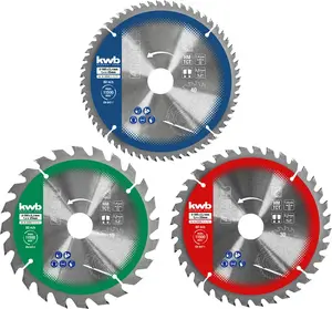 Apaļā zāģa asmeņu komplekts Einhell-KWB 584795, Ø165 mm, 20 mm čehs, 3 gab. — priekš skaidu plātēm, cietkoksnes, saplākšņa, plastmasas, mīkstkoksnes