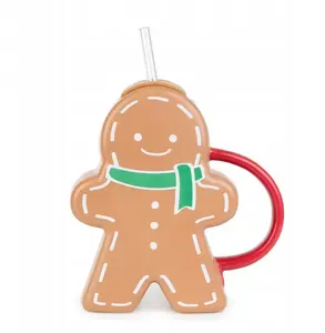 Mug Homla BRILEY with glass straw 550 ml — Homla tableware festive cookie design