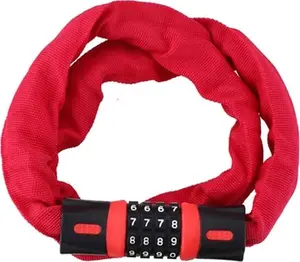 DUNLOP Chain Bicycle Lock with Combination (Red) — Dunlop branded bike chain lock, keyless combination security