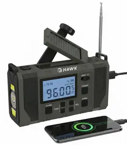 Portable Radio MANTA HWRDI420GN with FM/AM, Bluetooth, 10000mAh Battery, Power Bank, Flashlight, SOS, Crank (Green)