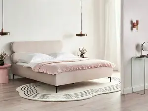 Кровать Beliani LESSAY 160 x 200 см велюровая с мягким изголовьем и каркасом, светло-бежевый
