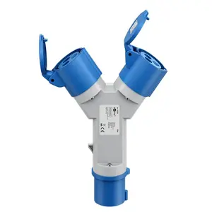 Cable gender changer WENTRONIC Goobay 76236 — CEE to 2× CEE adapter, blue/grey