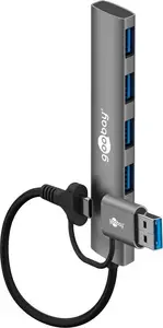 USB hub WENTRONIC Goobay 2in1 Slim 4-Port, USB 3.0 5 Gbit/s, model 79149