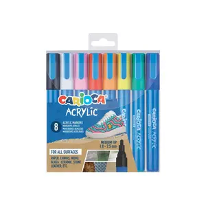 Acrylic Markers Carioca Bullet, set of 8 colors, clear plastic case