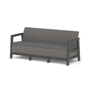 Dārza trīsvietīgs dīvāns Keter Scandi Linea 3‑vietīgs ar pelēkām spilveniem, ekstrudēts plastmasa, slodze 3×110 kg