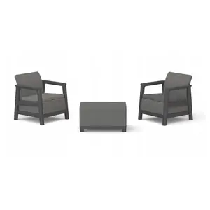 Набор садовой мебели Keter Scandi Linea Balcony Set серый – 2 кресла с сиденьями, стол с ящиком, полипропилен, стойкий к УФ и влаге