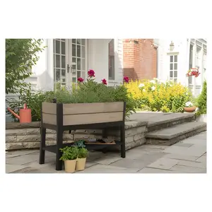 Puķu pods Keter Deco pacēlā dārza gulta 48L Walnut — plastmasas pacelts stādītājs ar laistīšanu un plauktu