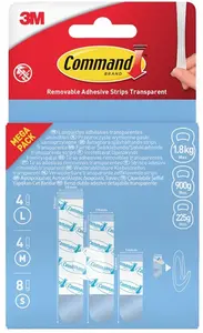 Adhesive Replacement Strips 3M COMMAND™ 17200 — transparent, pack: 4 large + 4 medium + 8 small