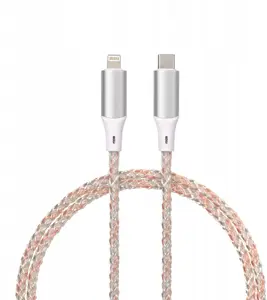 Lādēšanas un datu kabelis TelForceOne QUALO USB-C uz Lightning 1 m 3 A mirdzošs balts/ sudraba