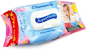 Baby wet wipes Superfresh with flip lid, fragrance-free, 120 pcs