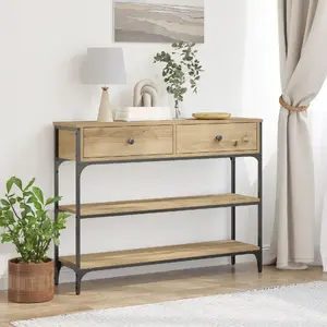 Konsoles galds VidaXL modelis 863512 – ozolkoka virsma ar metāla rāmi un plauktiem, 100 cm