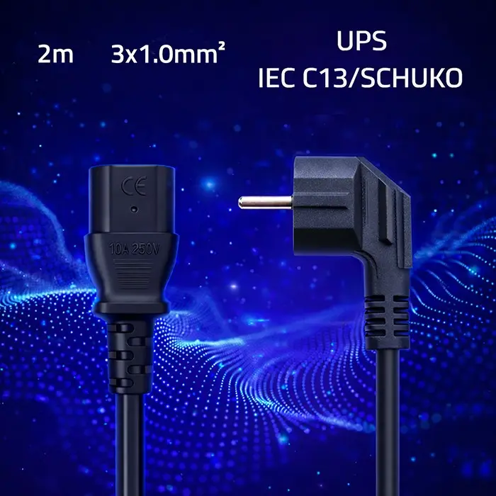 Power Cable QOLTEC Angled SCHUKO to IEC C13 2m Photo 2