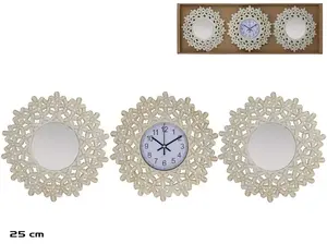 Wall clock set with 2 mirrors Decorlife, floral motif, model 8445393379067