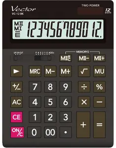 Desktop Calculator VECTOR KAV VC-12BK — basic arithmetic functions, 12-digit display, battery and solar power