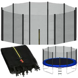 External safety net for trampoline Springos TSN-15FT — for 460 cm (15 ft) trampolines, PE Terylene, 190 cm height, fits up to 10 posts