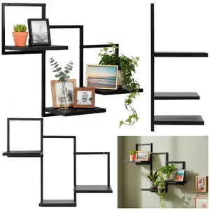 Полка Springos HF0055 металлическая с MDF, 3 уровня, настенная, чёрная, грузоподъёмность 5 кг