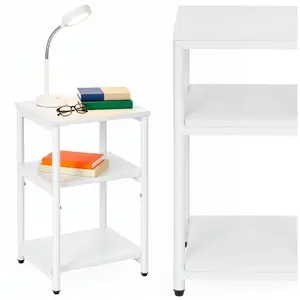 Naktsgaldiņš Springos HF0065 no metāla un šķiedru plāksnes, 3 plaukti, slodze līdz 30 kg, balts/melns