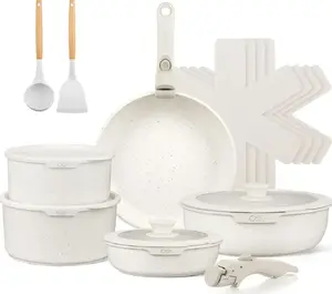 Cookware set CS Kochsysteme 17-piece Space-Saving, Forged Aluminum, Cream, removable handles, oven-safe to 230°C, induction compatible
