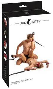 Under the Bed Restraint Kit Bad Kitty 6-piece PU restraints, blindfold, X-strap (4-point) adjustable