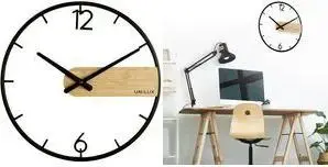 Sienas pulkstenis UNILUX CIRCLE kvarca, melna metāla rāmis ar bambusa ciparnīcu, Ø 420 mm