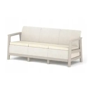Садовый диван Keter Scandi Linea 3-местный — экструзионный пластик, цвет pebble gray с бежевыми подушками